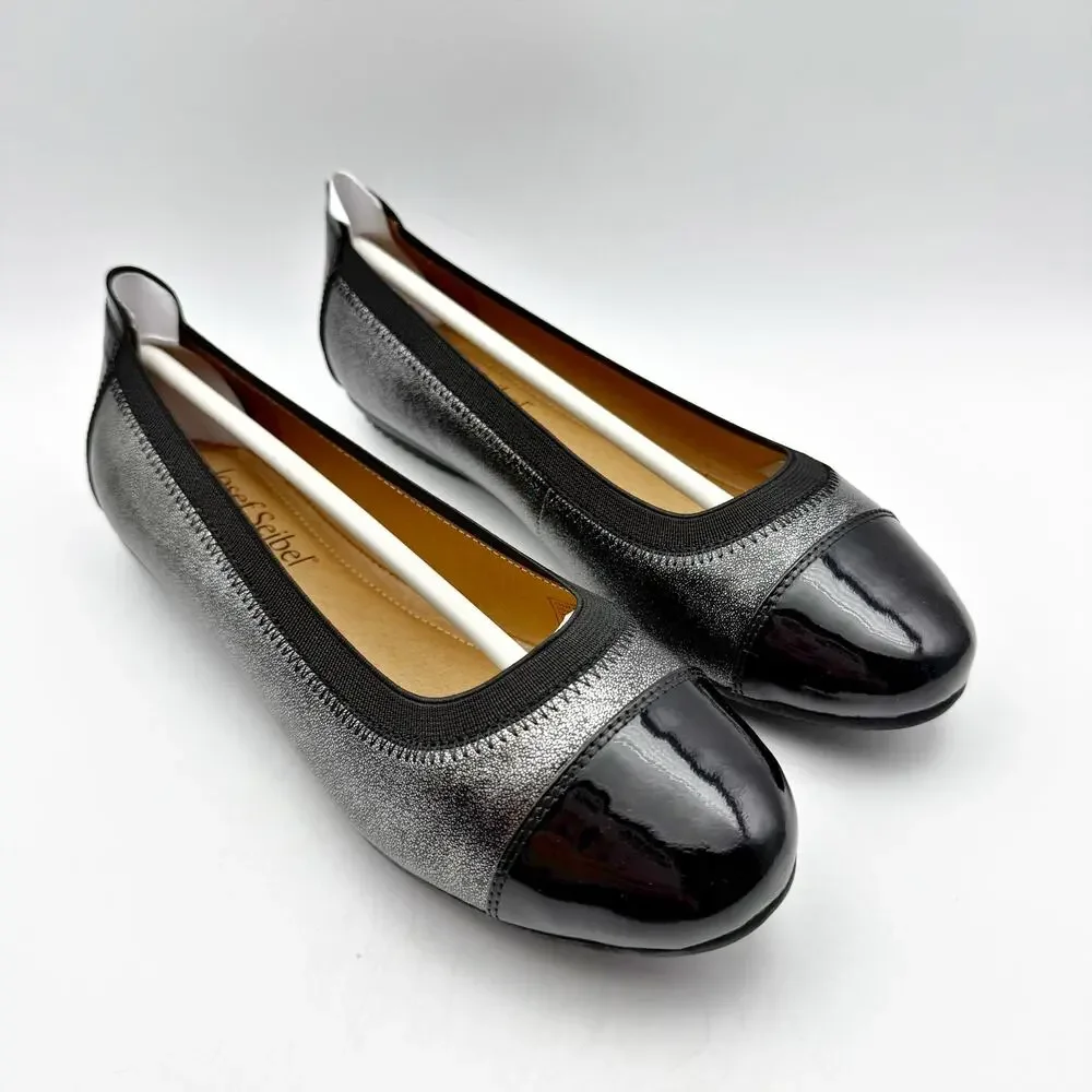 Josef Seibel Women Pippa 07 Ballet Flats EU 36 US 5-5.5 Black Silver Leather NIB